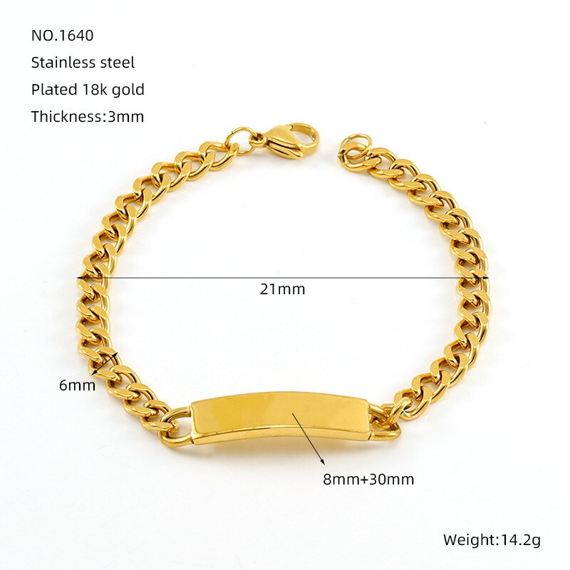 Gold color / 1 Piece Simple Series Classic Stainless Steel 18K Gold Color Plated Unisex Chain Bracelets Picture2